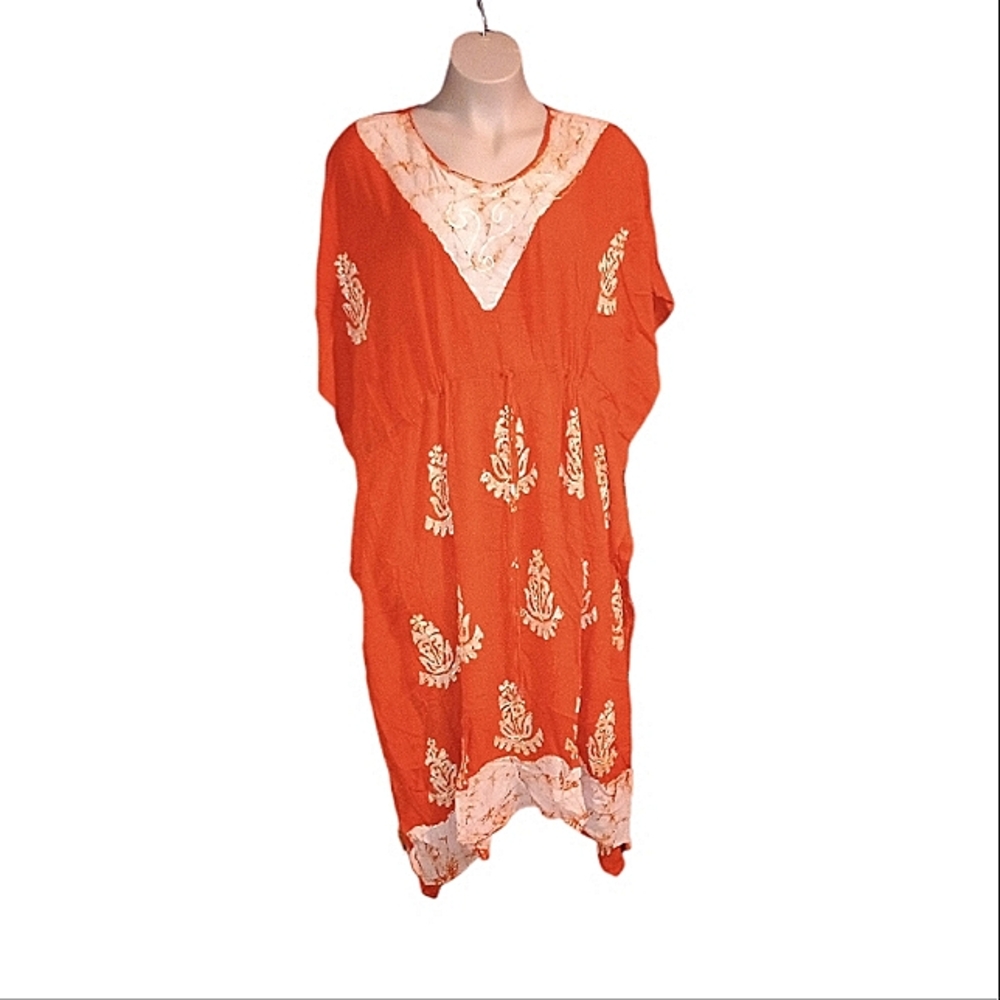 Orange Kaftan with Embroidery